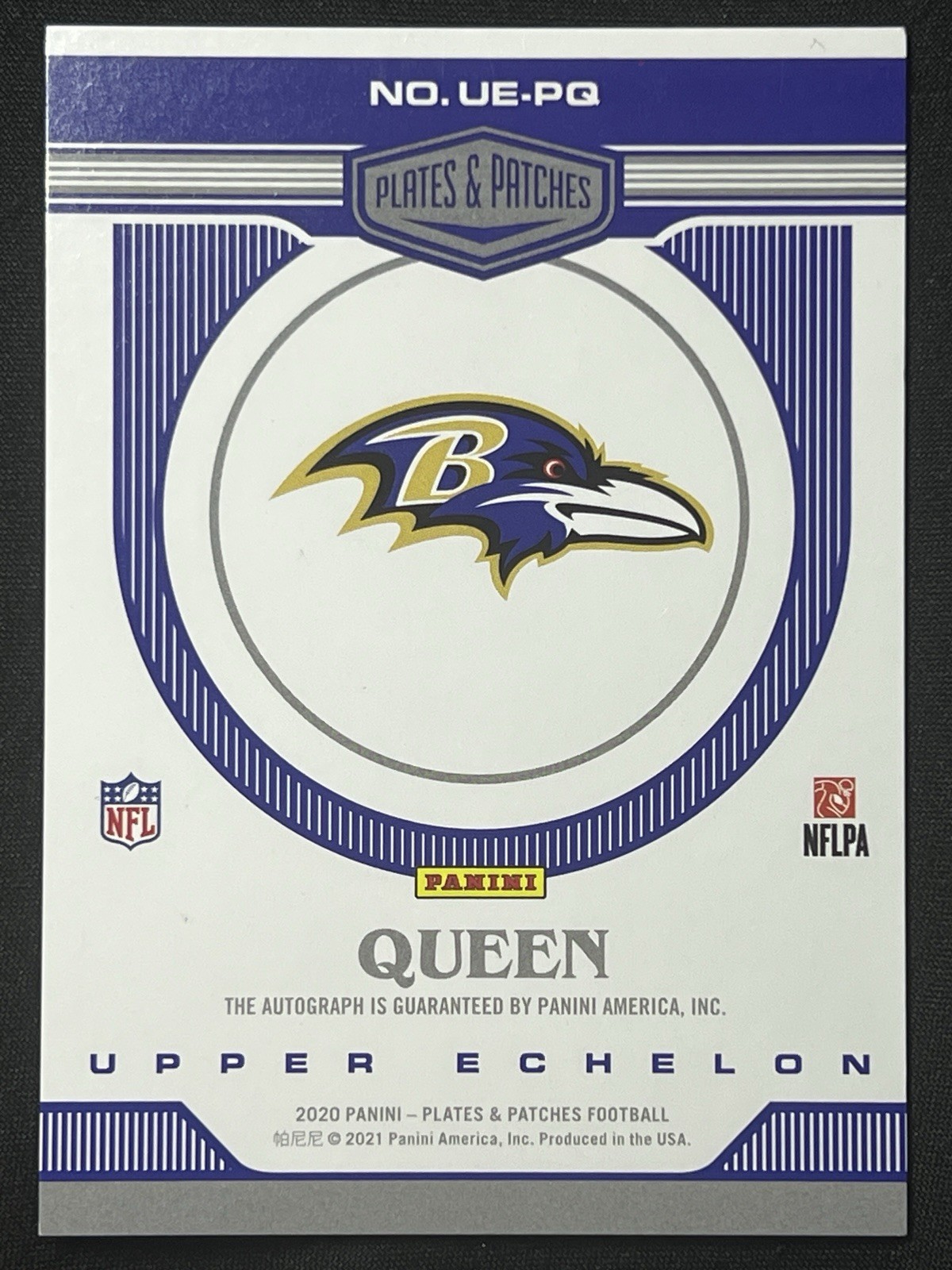 2020 Panini Plates & Patches Patrick Queen UE-PQ Blue Auto /50 RC 1st Print view 2