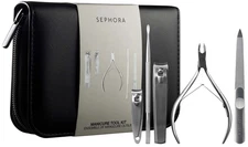 Sephora 5 Piece Manicure Pedicure Nail Tool Kit w Black Vegan Leather Case Set