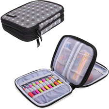 Crochet Hook Case, Organizer Zipper Bag with Web Pockets for Various Crochet Nee