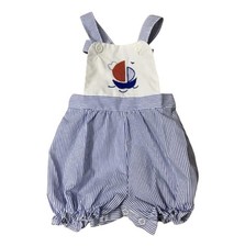 Vintage Baby Overalls One Piece Nautical Romper Embroidered 0-3 Months