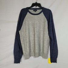 Vintage 90s J.Crew Crewneck Sweater Varsity Stripe Men Sz L Gray Blue Knit Slim