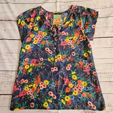 Johnny Was Colorful Floral Silk Blouse Womens Small Multicolor Girly