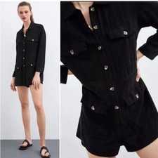 Zara black 100 Lyocell long sleeve buttoned up chic romper