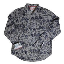 Robert Graham XL Dragon Floral Paisley Roll Tab Shirt Gray Blue Cotton Boho