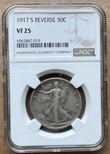 1917 S REVERSE 50C NGC VF 25 1917-S WALKING LIBERTY HALF DOLLAR SILVER 50c