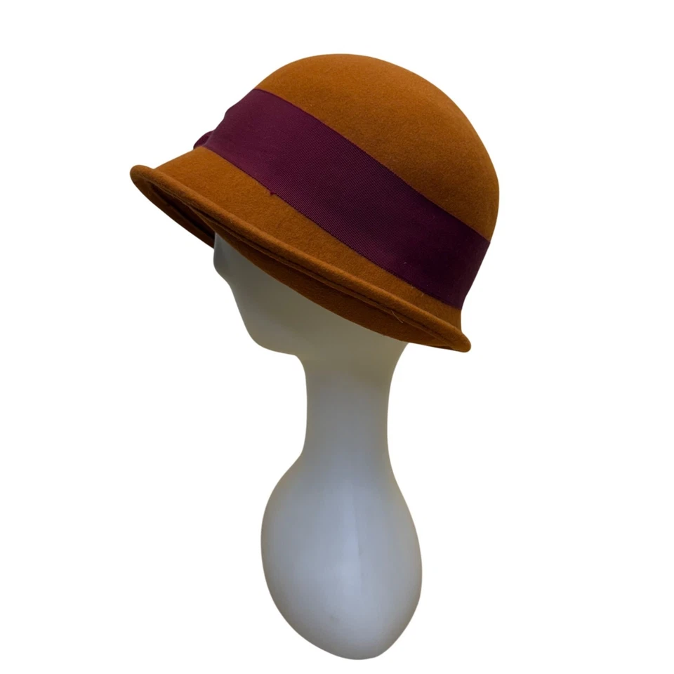 Sombrero de mujer Kathy Jeanne de fieltro marrón borgoña cinta Cloche elegante aspecto vintage Foto 4 de 4