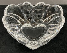 Gorham Lead Crystal Heart Shaped Bowl Clear Bow Love Valentine Candy Dish