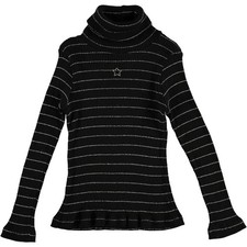 Tocoto Vintage Lurex Stripe Long Sleeve Knit turtleneck Sweater Top Black 8