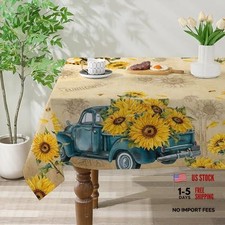 60x84 Inch Rectangular Sunflower Tablecloth - Sunflower Gnomes