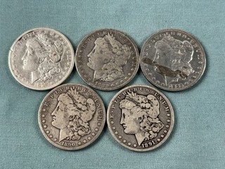 5 Pc Lot Carson City Morgan Silver Dollar CC $1 Coins 1878 82 83 90 91