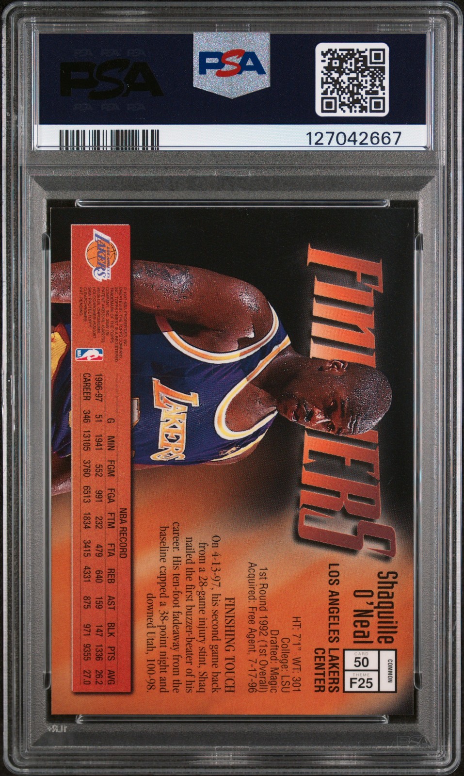 1997 FINEST #50 SHAQUILLE O'NEAL PSA 9 view 2