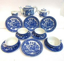 Vintage Blue Willow Transferware, Children's Tea Set , 17 pc, Toy Play Dishes