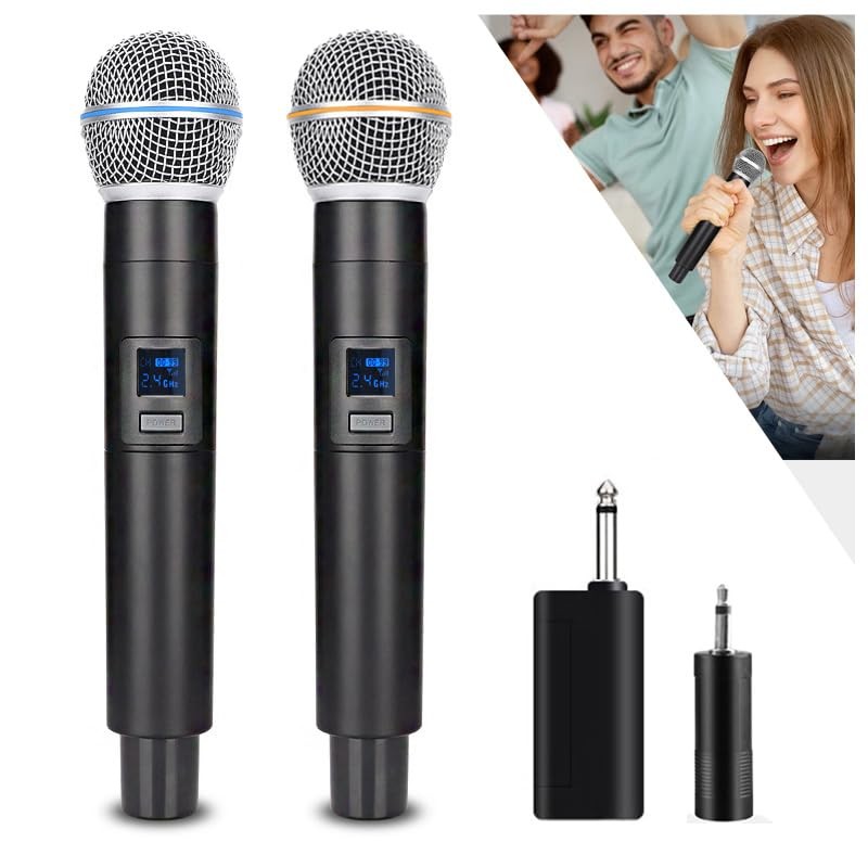 Wireless Microphone Set Dual Mic Karaoke PA System for Weddings Speeches Events  