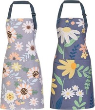 2 Pack Floral Apron for Women with Pockets, Adjustable Cotton Chef Aprons for...