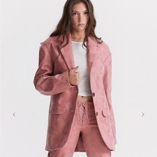 House of CB Kiera Warm Pink Vegan Leather Oversized Blazer Small