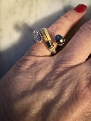 Lilly Barrack 925 Sterling & 14K Gold Modernist Statement Ring 2 Stone Size 5