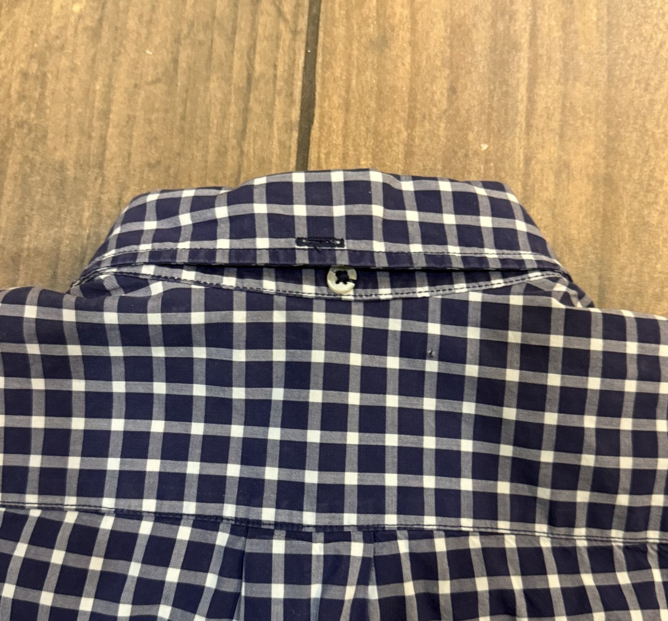 Uniqlo Long Sleeve Cotton Navy Blue White Gingham Check Button Up Shirt Men's XS thumbnail 8