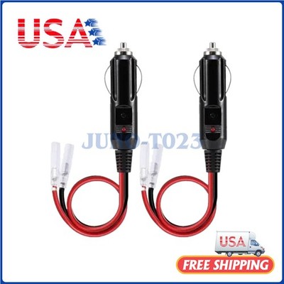 2Pcs Fused Male Car Cigarette Lighter Socket Plug Connector Cable Leads 12V~24V