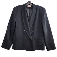 Vintage PENDLETON Jacket Womens 14 Petite Black Blazer 100 Virgin Wool USA Made