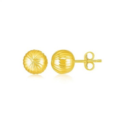 14 Karat Gelbgold Kugel Ohrringe mit linearer Textur (5 mm)