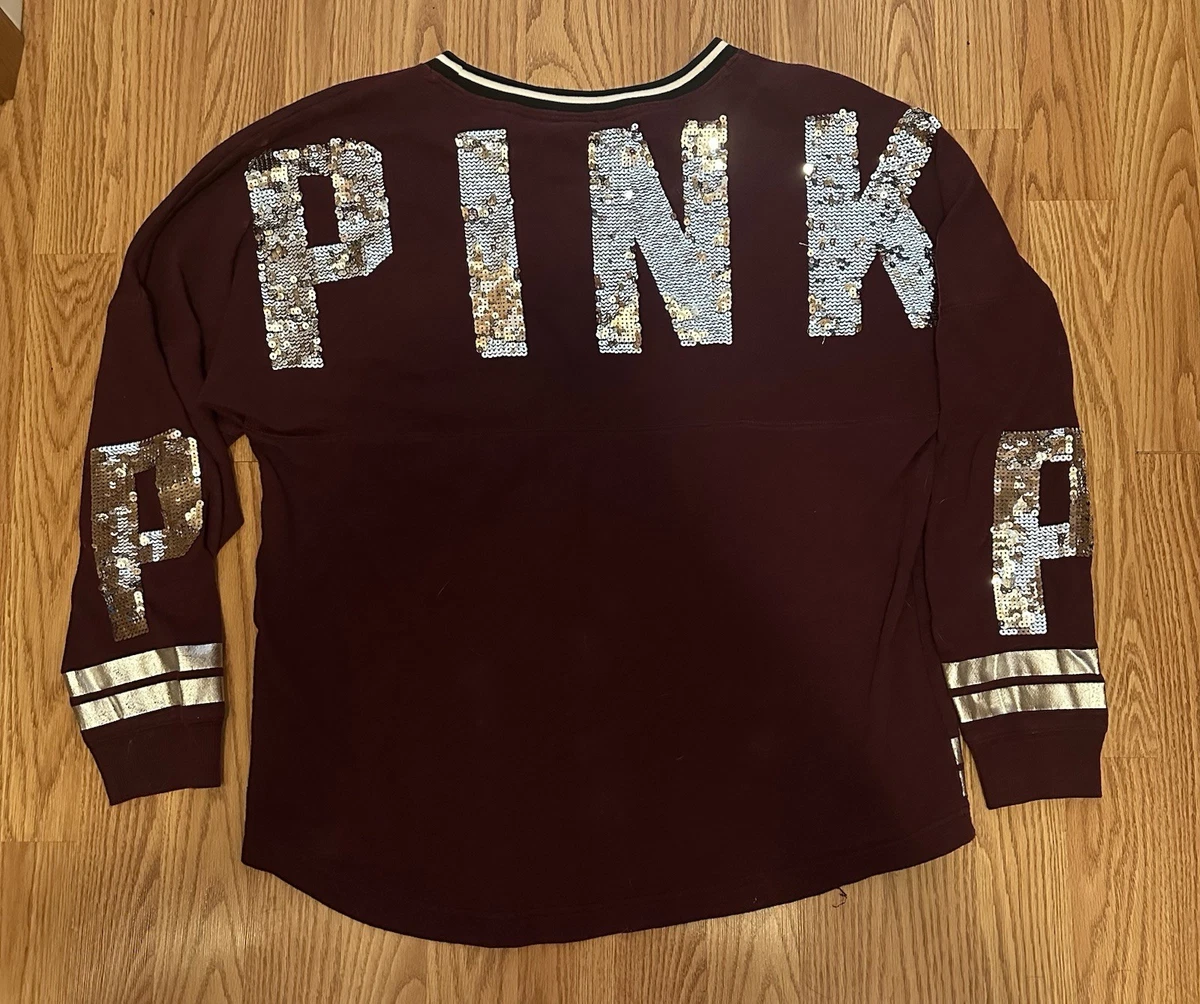 Maglietta Victoria's Secret PINK Bordeaux, Girocollo In Misto Cotone, Perfetta Per Ogni Stagione