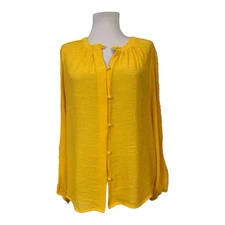 Counterparts NEW Women's Large Boho Peasant Blouse Yellow Lace Crochet Sleeves