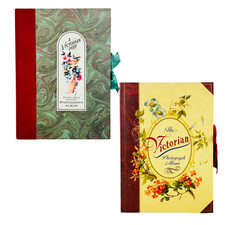 Victorian Photo Album Set of Two Slip In Photo Cutouts and Ribbon Closures