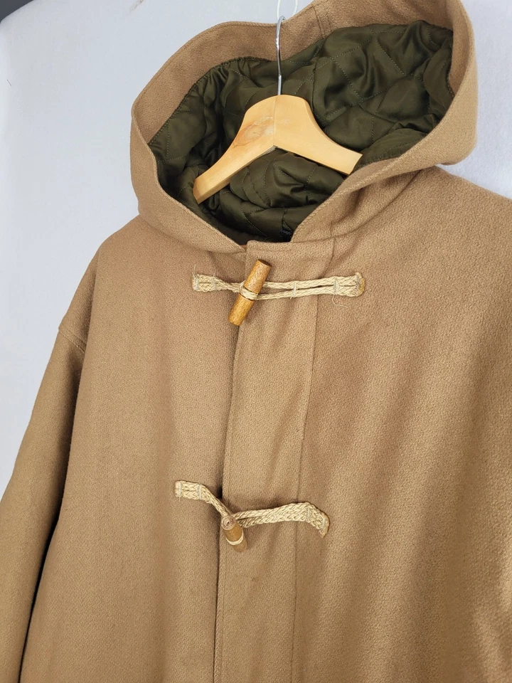 VTG Woolrich Men’s Wool Toggle Coat Quilted Hooded Tan XL USA Made Nautical Zip - Image 3 of 4