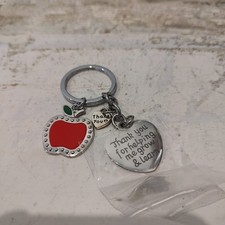 Silver Tone TEACHER Bag Charm Key Ring Thank You For Helping Me Grow And Learn