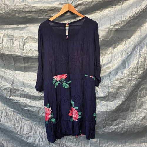 Joules ‘Sofia’ Navy Floral Tunic Dress UK 18 Viscose 3/4 Sleeve Lightweight - Picture 2 of 8
