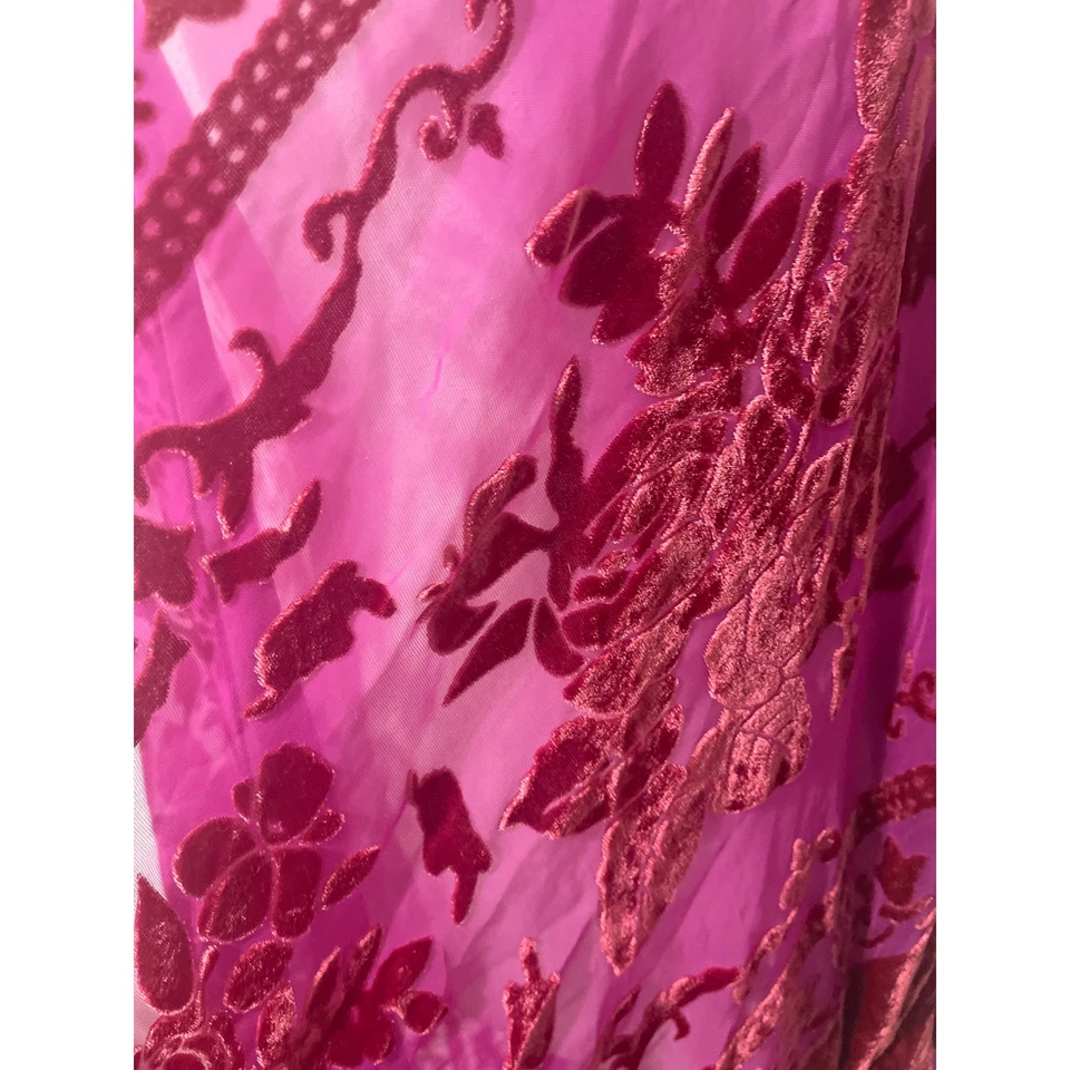 Mujer Boho Hippie Terciopelo Burnout Floral Kimono Plumero Fucsia Rojo Borlas OS Foto 4 de 4