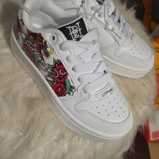 Ed Hardy Kids Low Top White/Multicolor Athletic Sneakers Lace-Up Floral Rose
