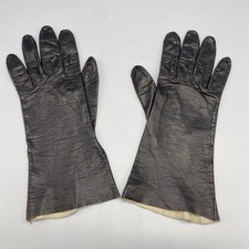 Vintage Women's Black Leather Formal 10" Long Gloves Size 7.5 Unlined