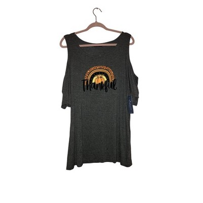 Scarlett Thankful Pumpkin Graphic Cold Shoulder Top Gray 2X NWT