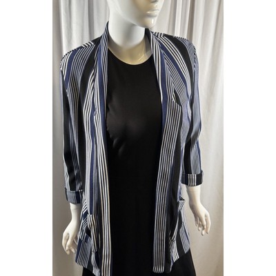 AMISU Stripes Open Blazer, Blue, Black & White, Sz: 10, 72-11