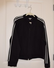 T by Talbots Size XL Full Zip Black Knit Jacket With Arm Stripe Activewea NWT