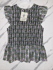 Perry Walker Collective Floral Boho smocked flutter Top Women Size 3 NWT