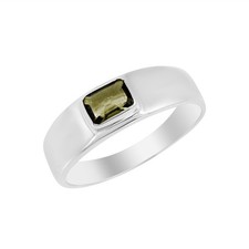 Sterling Silver Jewelry Rectangle Shape Natural Moldavite Gemstone Ring Jewelry