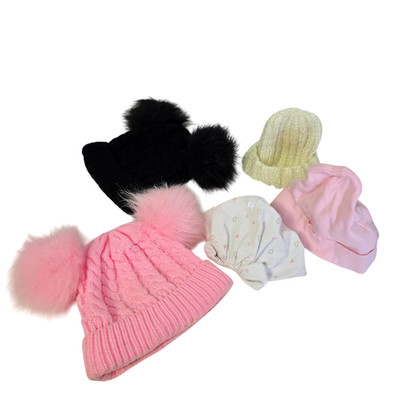 Hats Caps Baby Infants Newborns Girls Size 6-12 Months Pink Black Set of 5 pcs