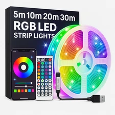 RGB LED Strip Lights 5-30M Bluetooth APP USB Color Changing Music Sync TV Decor