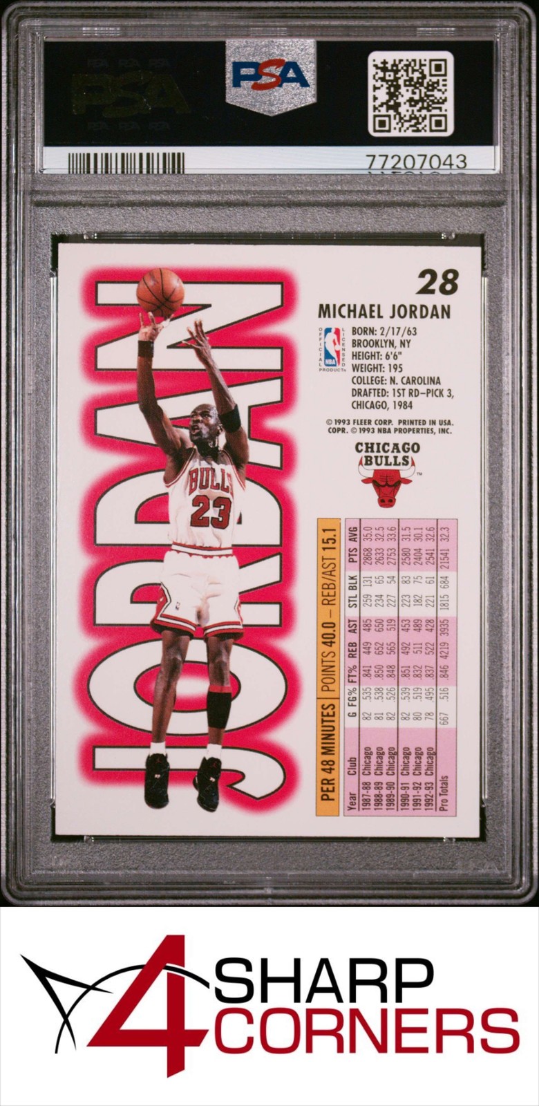 1993 FLEER #28 MICHAEL JORDAN BULLS HOF PSA 8 view 2