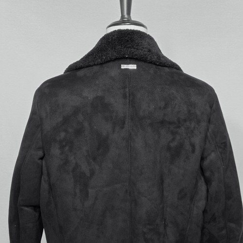 Guess Coat Mens Large Black Faux Shearling Double Breasted Peacoat Jacket New - Picture 9 of 24