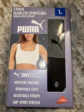Puma Women's 2-Pack Square Neck Seamless Sports Bra, Black/Gray, Size L Elma