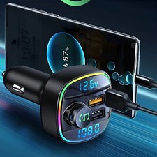 Bluetooth 5.0 Car FM Transmitter Adapter, Hands-Free, USB Charger, AUX Audio US