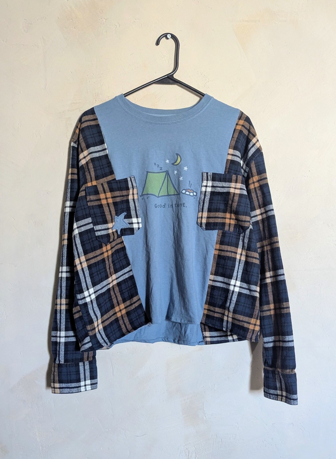 Flannel Patchwork Campfire Shirt Camping Tent Gra… - image 1