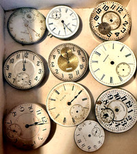 ANTIQUE LOT 10 DIFFERENT NAMES  SIZES POCKET WATCH MOVEMENT SELLING AS IS PARTS