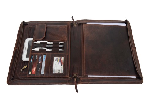 Buffalo Leather Portfolio Padfolio A4 File Folder Executive Organizer Case Bag - Picture 3 of 11