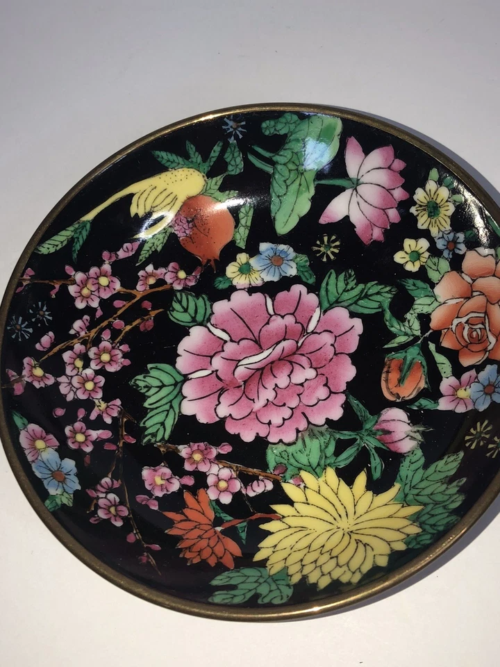 Arte de pared decorativo cerámica patrón floral cuenco latón parte posterior 6" diámetro Foto 2 de 4