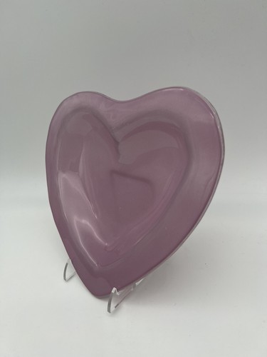 VTG ANNIEGLASS 1995 Signed Heart Shaped Glass Dish Pink Candy Bowl 7" X 8" - Picture 2 of 7