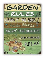 " Garden Rules " Metal Sign Patio Shed Backyard Fence Gate